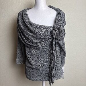 MSK‎ Women's Top NWT 3/4 Sleeves Size S Lined Black with White Polka Dots Lined